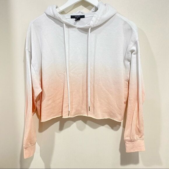 Forever 21 dip dyed hoodie Raw hem crop small long sleeve Distressed - Picture 2 of 7